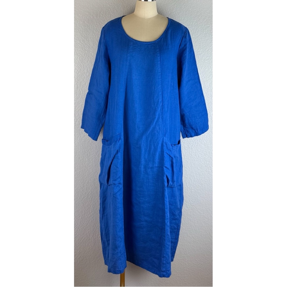 Gudrun Sjoden Blue 100% Linen Lagenlook Maxi  Dress, size Large